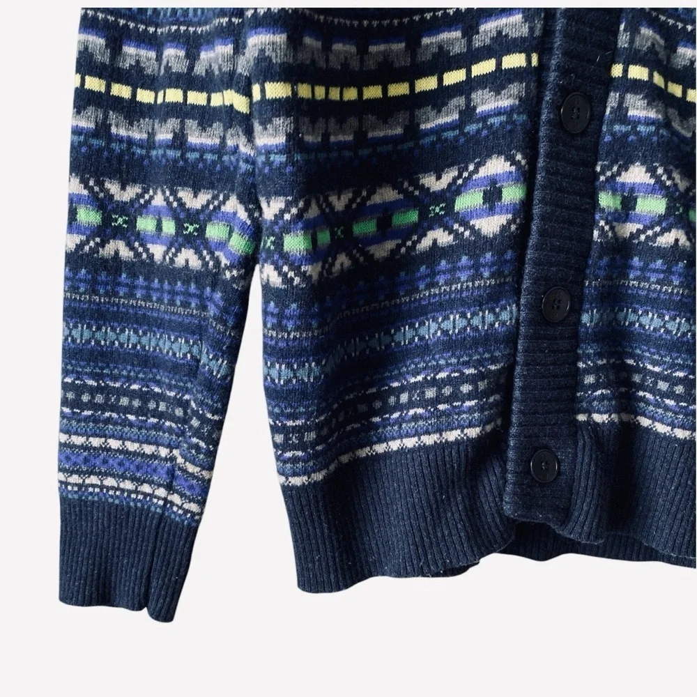PAUL SMITH Men's Blue Fair-isle Wool/Cashmere Blend Shawl Collar Cardigan S